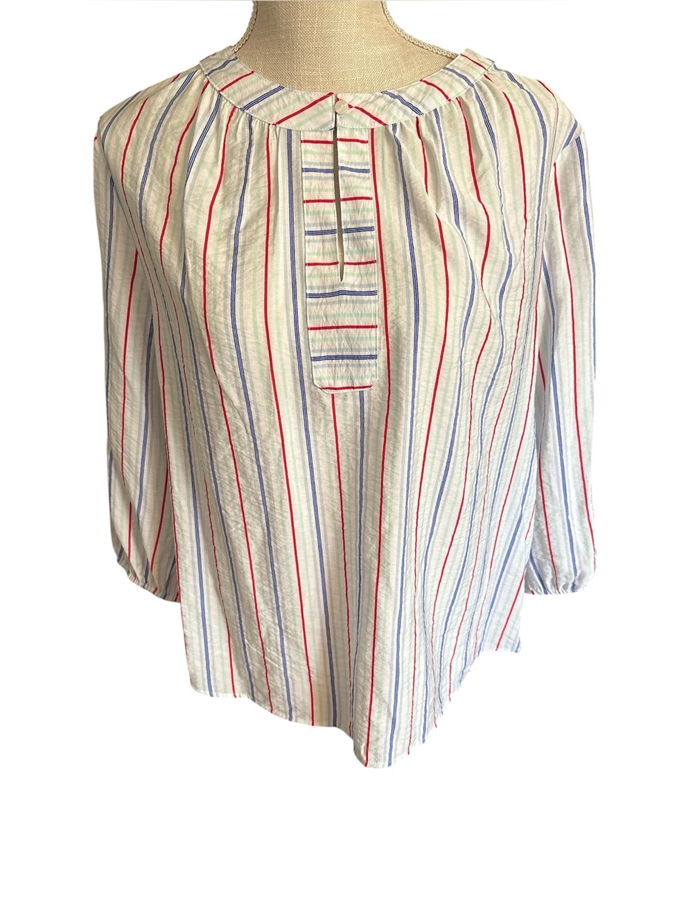 StJohn’sBay Women’s Large Multi Strip Blouse 3/4 Sleeves Lightweight NWT